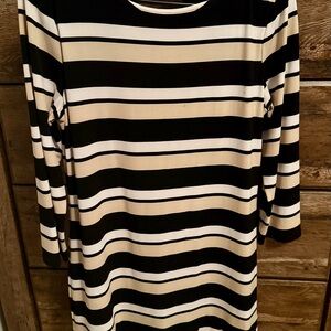 White House Black Market Black and White Striped Long Sleeve Dress